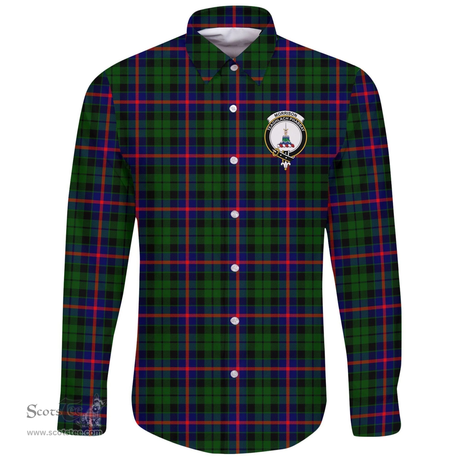 Scottish Morrison Modern Clan Tartan Long Sleeve Button Shirt - Crest Classic Scottish Plaid Tartan Plaid