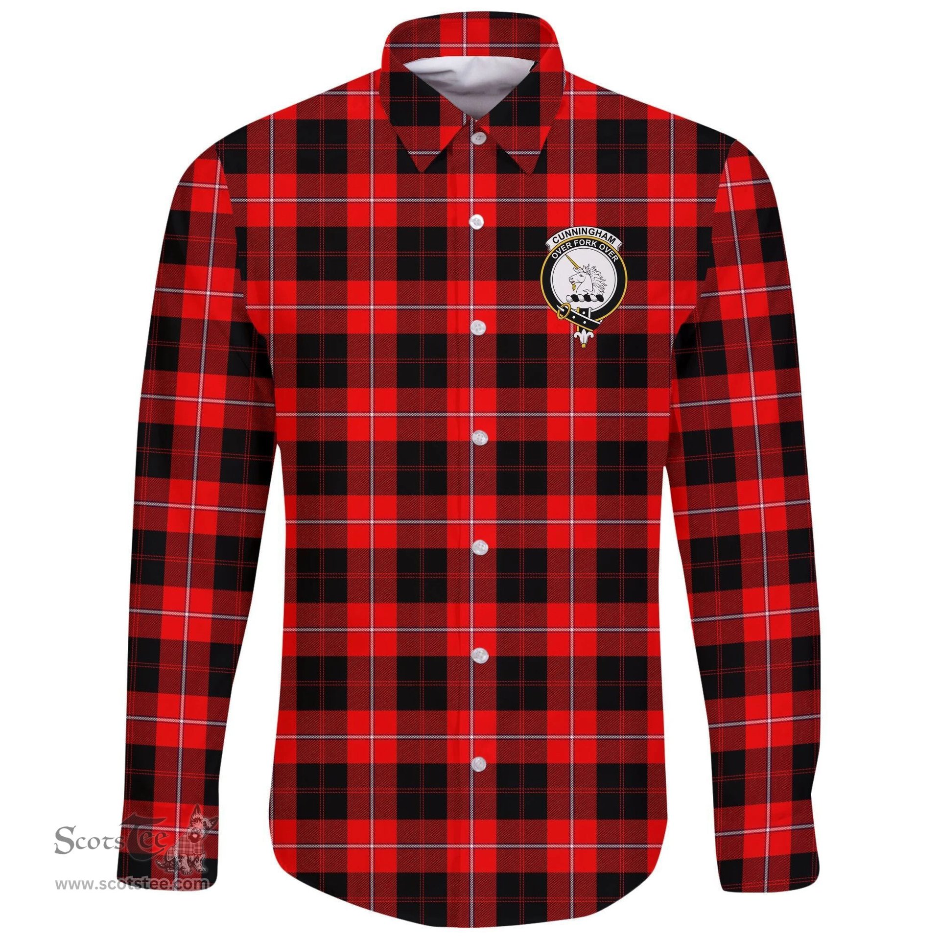 Scottish Cunningham Modern Clan Tartan Long Sleeve Button Shirt - Crest Classic Scottish Plaid Tartan Plaid