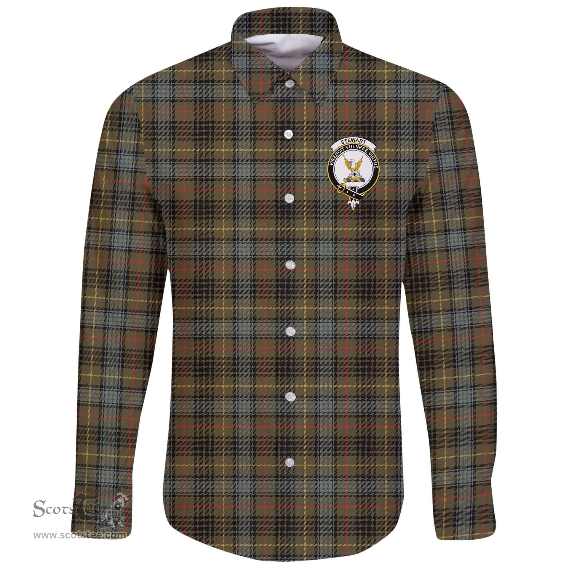 Scottish Stewart Hunting Weathered Clan Tartan Long Sleeve Button Shirt - Crest Classic Scottish Plaid Tartan Plaid