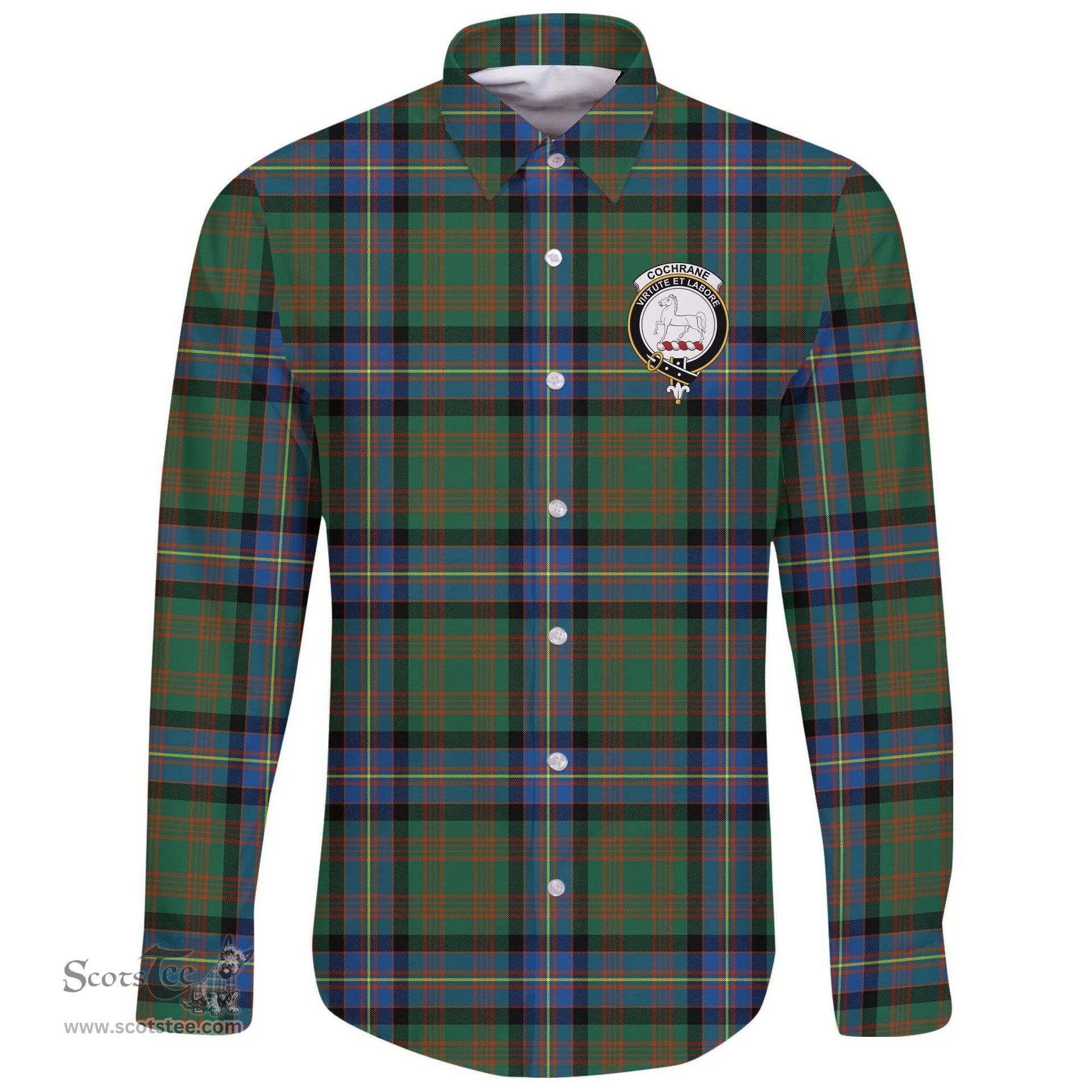 Scottish Cochrane Ancient Clan Tartan Long Sleeve Button Shirt - Crest Classic Scottish Plaid Tartan Plaid
