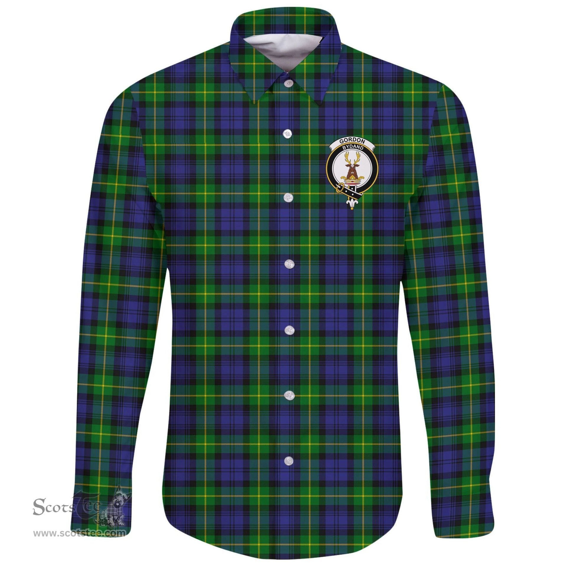 Scottish Gordon Modern Clan Tartan Long Sleeve Button Shirt - Crest Classic Scottish Plaid Tartan Plaid