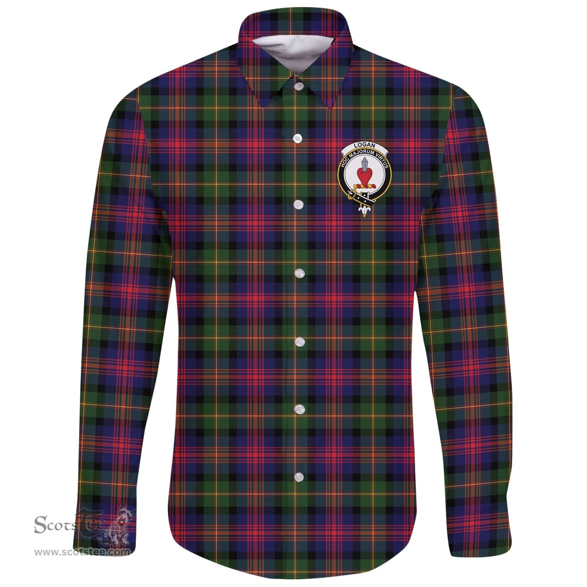 Scottish Logan Modern Clan Tartan Long Sleeve Button Shirt - Crest Classic Scottish Plaid Tartan Plaid