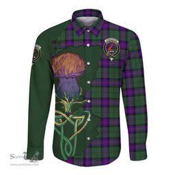 Scottish Armstrong Modern Clan Tartan Crest with Thistle and Scotland Map Tartan Long Sleeve Shirt Scottish Plaid Tartan Plaid - ScotsTee - scotstee.com