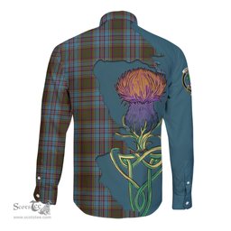 Scottish Anderson Clan Tartan Crest with Thistle and Scotland Map Tartan Long Sleeve Shirt Scottish Plaid Tartan Plaid - ScotsTee - scotstee.com
