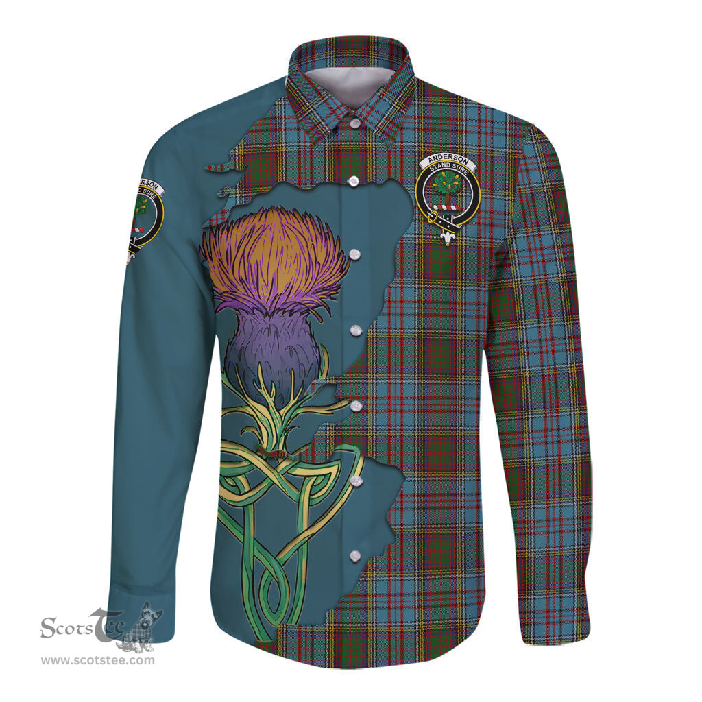 Scottish Anderson Clan Tartan Crest with Thistle and Scotland Map Tartan Long Sleeve Shirt Scottish Plaid Tartan Plaid - ScotsTee - scotstee.com