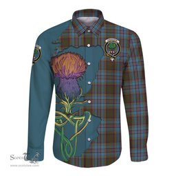 Scottish Anderson Clan Tartan Crest with Thistle and Scotland Map Tartan Long Sleeve Shirt Scottish Plaid Tartan Plaid - ScotsTee - scotstee.com