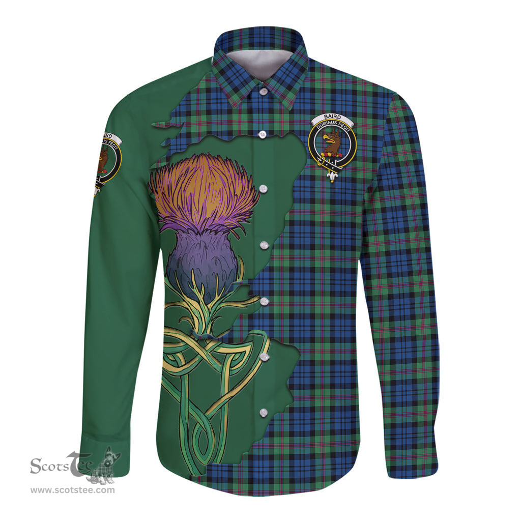 Scottish Baird Ancient Clan Tartan Crest with Thistle and Scotland Map Tartan Long Sleeve Shirt Scottish Plaid Tartan Plaid - ScotsTee - scotstee.com
