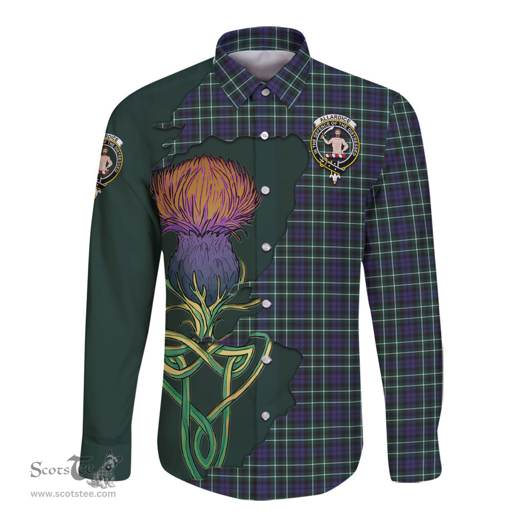 Scottish Allardice Clan Tartan Crest with Thistle and Scotland Map Tartan Long Sleeve Shirt Scottish Plaid Tartan Plaid - ScotsTee - scotstee.com