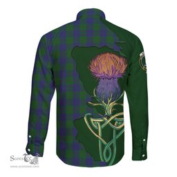 Scottish Barclay Clan Tartan Crest with Thistle and Scotland Map Tartan Long Sleeve Shirt Scottish Plaid Tartan Plaid - ScotsTee - scotstee.com