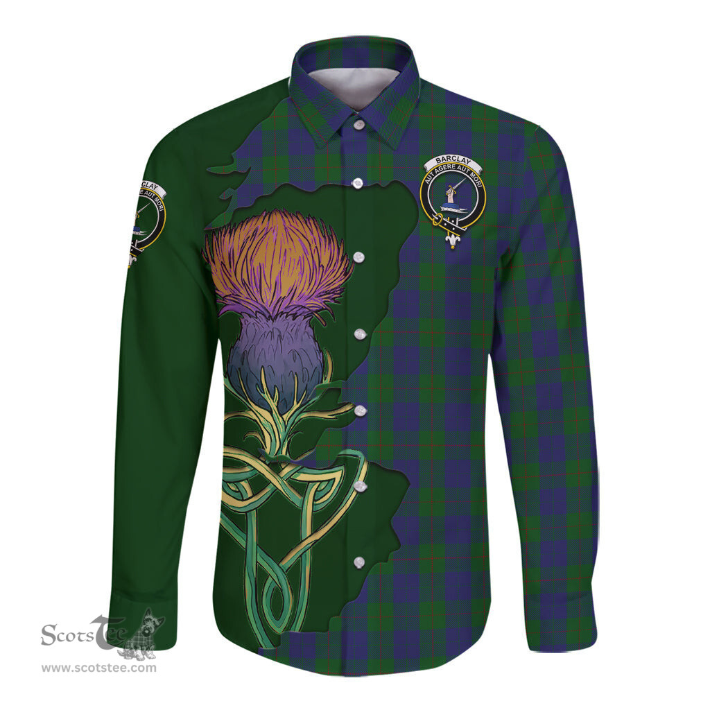 Scottish Barclay Clan Tartan Crest with Thistle and Scotland Map Tartan Long Sleeve Shirt Scottish Plaid Tartan Plaid - ScotsTee - scotstee.com