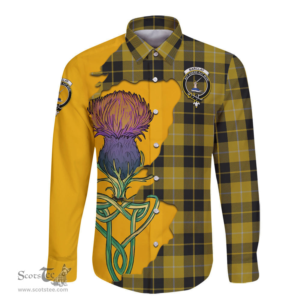 Scottish Barclay Dress Clan Tartan Crest with Thistle and Scotland Map Tartan Long Sleeve Shirt Scottish Plaid Tartan Plaid - ScotsTee - scotstee.com
