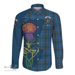 Scottish Bain Clan Tartan Crest with Thistle and Scotland Map Tartan Long Sleeve Shirt Scottish Plaid Tartan Plaid - ScotsTee - scotstee.com