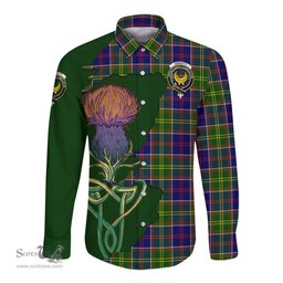Scottish Arnott Clan Tartan Crest with Thistle and Scotland Map Tartan Long Sleeve Shirt Scottish Plaid Tartan Plaid - ScotsTee - scotstee.com