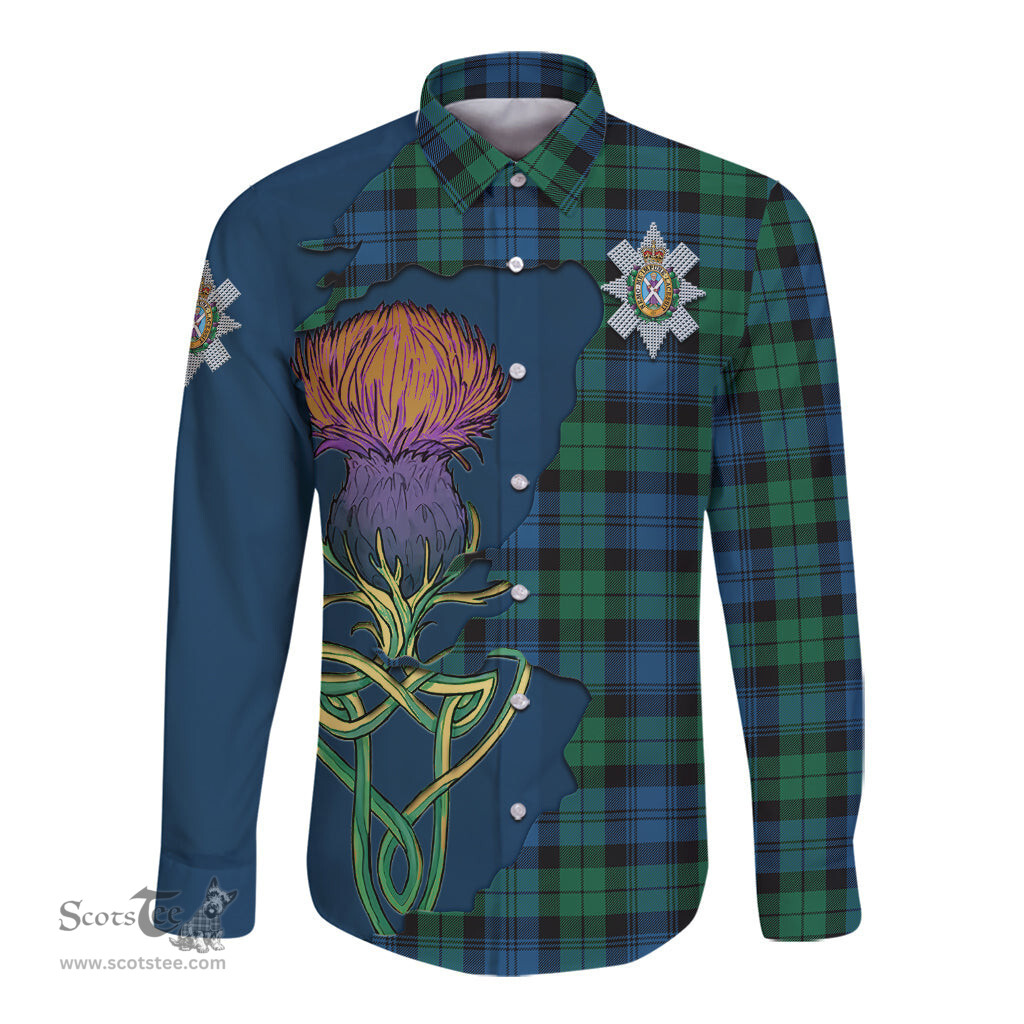 Scottish Black Watch Ancient Clan Tartan Crest with Thistle and Scotland Map Tartan Long Sleeve Shirt Scottish Plaid Tartan Plaid - ScotsTee - scotstee.com