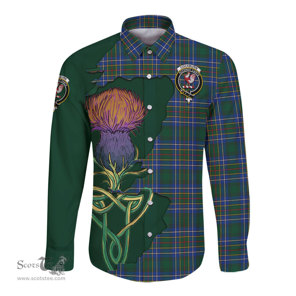 Scottish Cockburn Ancient Clan Tartan Crest with Thistle and Scotland Map Tartan Long Sleeve Shirt Scottish Plaid Tartan Plaid - ScotsTee - scotstee.com