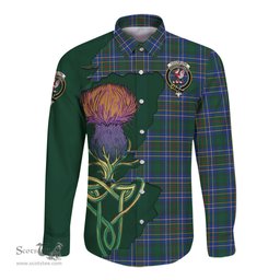 Scottish Cockburn Ancient Clan Tartan Crest with Thistle and Scotland Map Tartan Long Sleeve Shirt Scottish Plaid Tartan Plaid - ScotsTee - scotstee.com