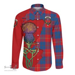 Scottish Blane Clan Tartan Crest with Thistle and Scotland Map Tartan Long Sleeve Shirt Scottish Plaid Tartan Plaid - ScotsTee - scotstee.com