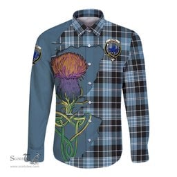 Scottish Clark (Lion) Ancient Clan Tartan Crest with Thistle and Scotland Map Tartan Long Sleeve Shirt Scottish Plaid Tartan Plaid - ScotsTee - scotstee.com