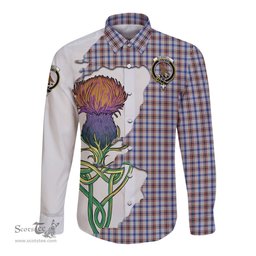 Scottish Boswell Clan Tartan Crest with Thistle and Scotland Map Tartan Long Sleeve Shirt Scottish Plaid Tartan Plaid - ScotsTee - scotstee.com