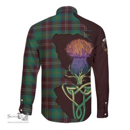 Scottish Chisholm Hunting Ancient Clan Tartan Crest with Thistle and Scotland Map Tartan Long Sleeve Shirt Scottish Plaid Tartan Plaid - ScotsTee - scotstee.com