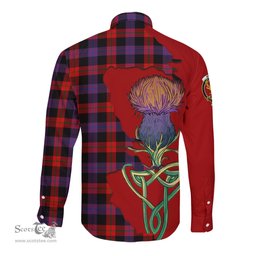 Scottish Broun Modern Clan Tartan Crest with Thistle and Scotland Map Tartan Long Sleeve Shirt Scottish Plaid Tartan Plaid - ScotsTee - scotstee.com