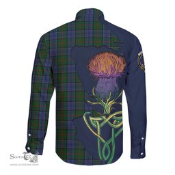 Scottish Colquhoun Clan Tartan Crest with Thistle and Scotland Map Tartan Long Sleeve Shirt Scottish Plaid Tartan Plaid - ScotsTee - scotstee.com