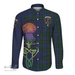 Scottish Colquhoun Clan Tartan Crest with Thistle and Scotland Map Tartan Long Sleeve Shirt Scottish Plaid Tartan Plaid - ScotsTee - scotstee.com