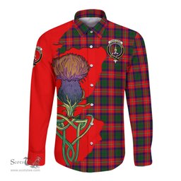 Scottish Charteris Clan Tartan Crest with Thistle and Scotland Map Tartan Long Sleeve Shirt Scottish Plaid Tartan Plaid - ScotsTee - scotstee.com
