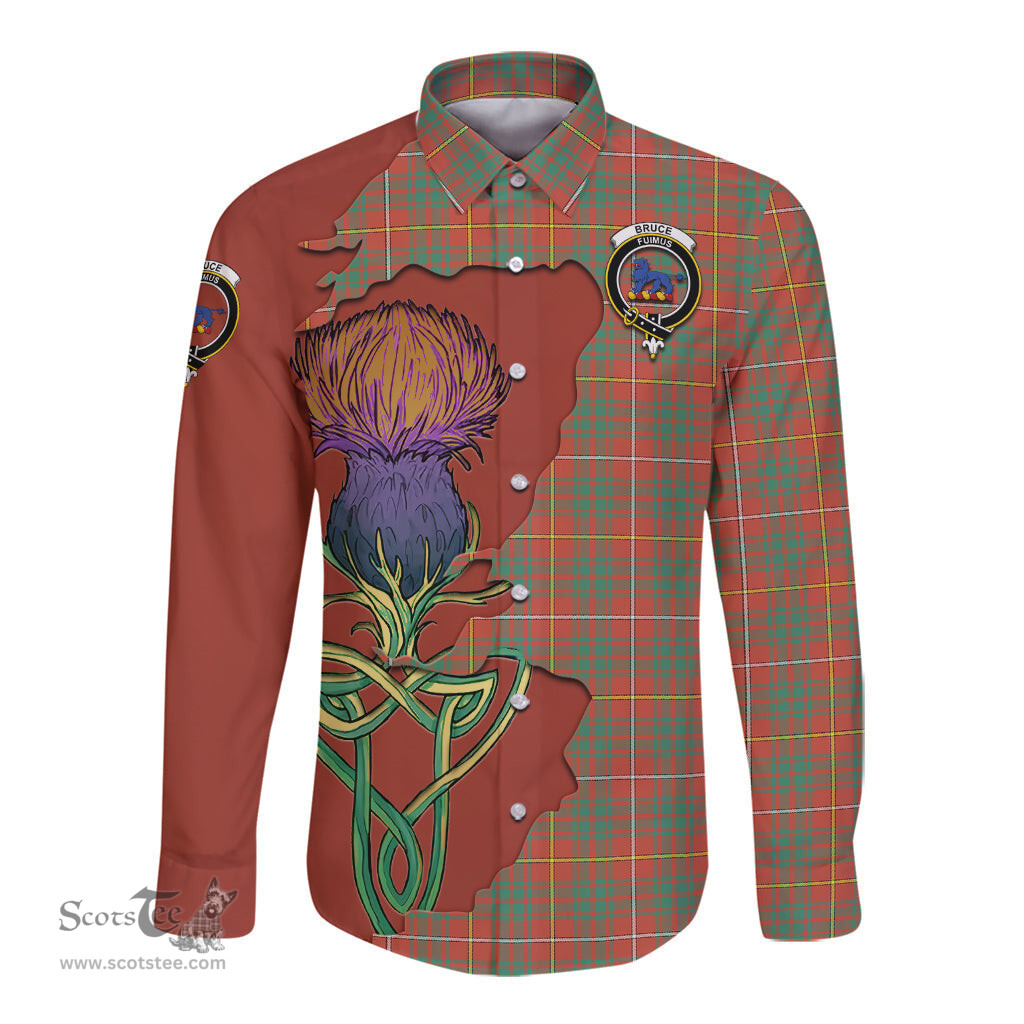 Scottish Bruce Ancient Clan Tartan Crest with Thistle and Scotland Map Tartan Long Sleeve Shirt Scottish Plaid Tartan Plaid - ScotsTee - scotstee.com