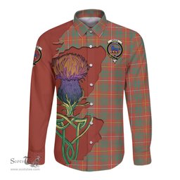 Scottish Bruce Ancient Clan Tartan Crest with Thistle and Scotland Map Tartan Long Sleeve Shirt Scottish Plaid Tartan Plaid - ScotsTee - scotstee.com
