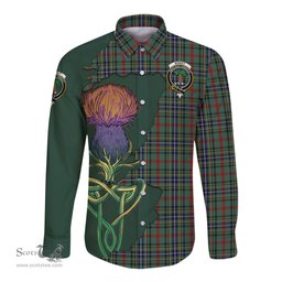 Scottish Bisset Clan Tartan Crest with Thistle and Scotland Map Tartan Long Sleeve Shirt Scottish Plaid Tartan Plaid - ScotsTee - scotstee.com