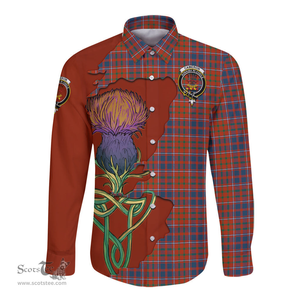 Scottish Cameron of Lochiel Ancient Clan Tartan Crest with Thistle and Scotland Map Tartan Long Sleeve Shirt Scottish Plaid Tartan Plaid - ScotsTee - scotstee.com