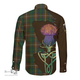 Scottish Chisholm Hunting Clan Tartan Crest with Thistle and Scotland Map Tartan Long Sleeve Shirt Scottish Plaid Tartan Plaid - ScotsTee - scotstee.com