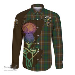 Scottish Chisholm Hunting Clan Tartan Crest with Thistle and Scotland Map Tartan Long Sleeve Shirt Scottish Plaid Tartan Plaid - ScotsTee - scotstee.com