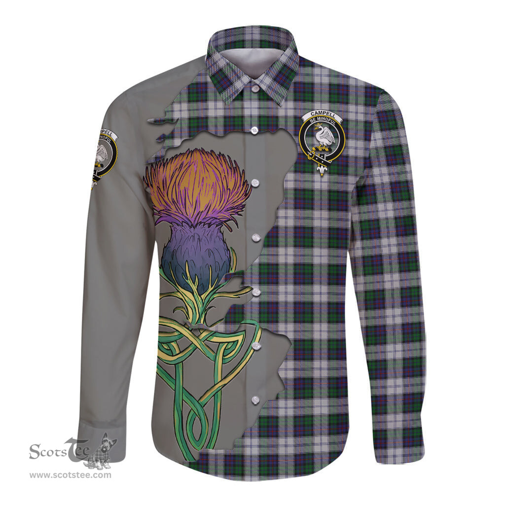 Scottish Campbell of Cawdor Dress Clan Tartan Crest with Thistle and Scotland Map Tartan Long Sleeve Shirt Scottish Plaid Tartan Plaid - ScotsTee - scotstee.com