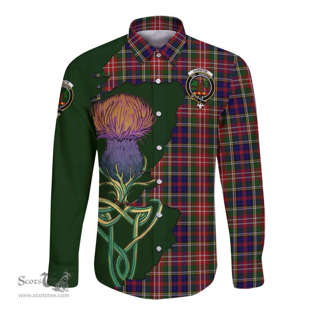 Scottish Christie Clan Tartan Crest with Thistle and Scotland Map Tartan Long Sleeve Shirt Scottish Plaid Tartan Plaid - ScotsTee - scotstee.com