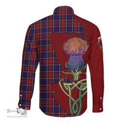 Scottish Clark Red Clan Tartan Crest with Thistle and Scotland Map Tartan Long Sleeve Shirt Scottish Plaid Tartan Plaid - ScotsTee - scotstee.com