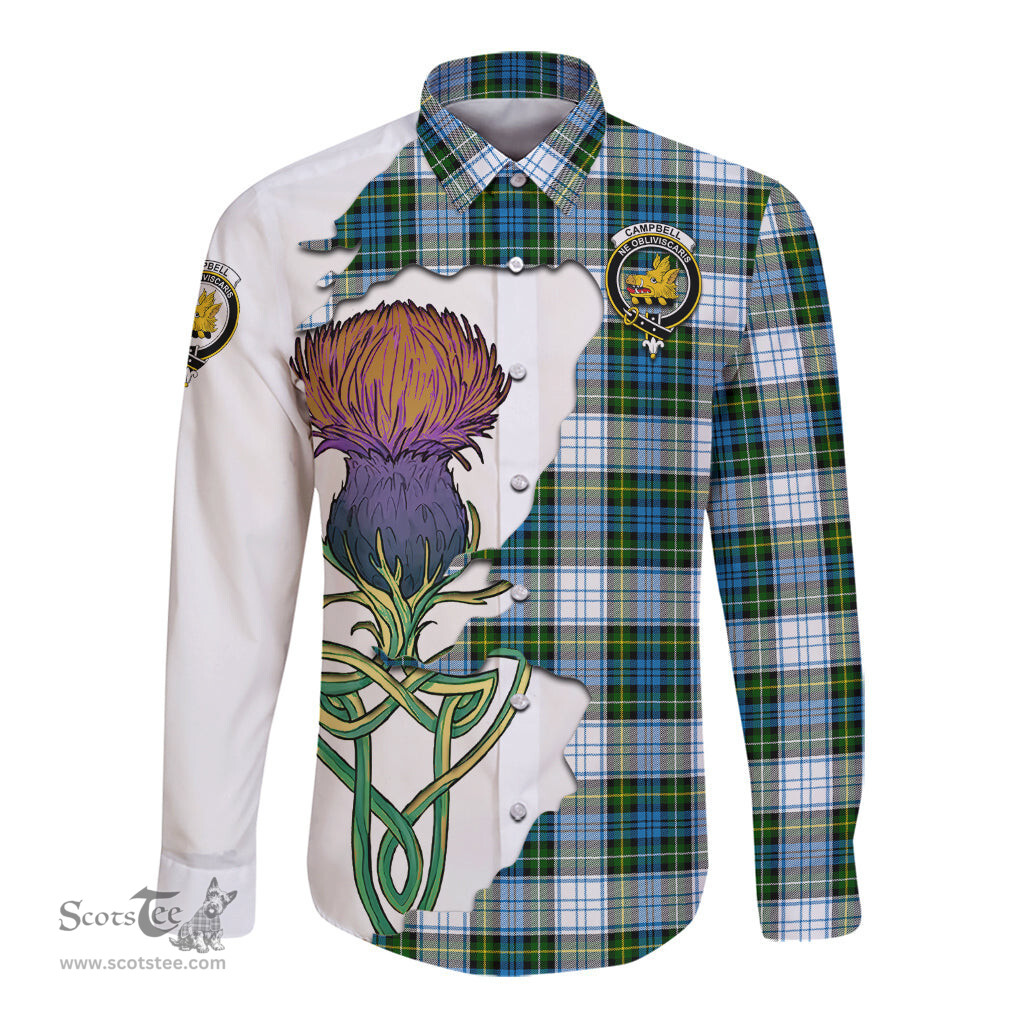 Scottish Campbell Dress Clan Tartan Crest with Thistle and Scotland Map Tartan Long Sleeve Shirt Scottish Plaid Tartan Plaid - ScotsTee - scotstee.com