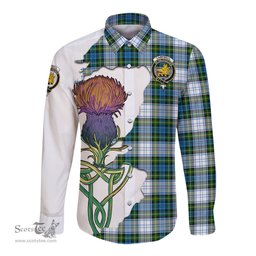 Scottish Campbell Dress Clan Tartan Crest with Thistle and Scotland Map Tartan Long Sleeve Shirt Scottish Plaid Tartan Plaid - ScotsTee - scotstee.com