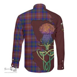 Scottish Chisholm Hunting Modern Clan Tartan Crest with Thistle and Scotland Map Tartan Long Sleeve Shirt Scottish Plaid Tartan Plaid - ScotsTee - scotstee.com