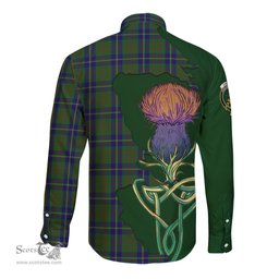 Scottish Cameron of Lochiel Hunting Clan Tartan Crest with Thistle and Scotland Map Tartan Long Sleeve Shirt Scottish Plaid Tartan Plaid - ScotsTee - scotstee.com
