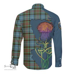 Scottish Cathcart Clan Tartan Crest with Thistle and Scotland Map Tartan Long Sleeve Shirt Scottish Plaid Tartan Plaid - ScotsTee - scotstee.com