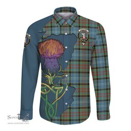 Scottish Cathcart Clan Tartan Crest with Thistle and Scotland Map Tartan Long Sleeve Shirt Scottish Plaid Tartan Plaid - ScotsTee - scotstee.com