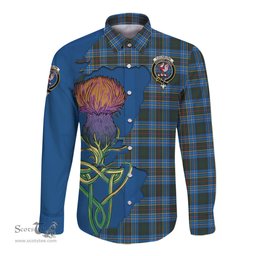Scottish Cockburn Modern Clan Tartan Crest with Thistle and Scotland Map Tartan Long Sleeve Shirt Scottish Plaid Tartan Plaid - ScotsTee - scotstee.com