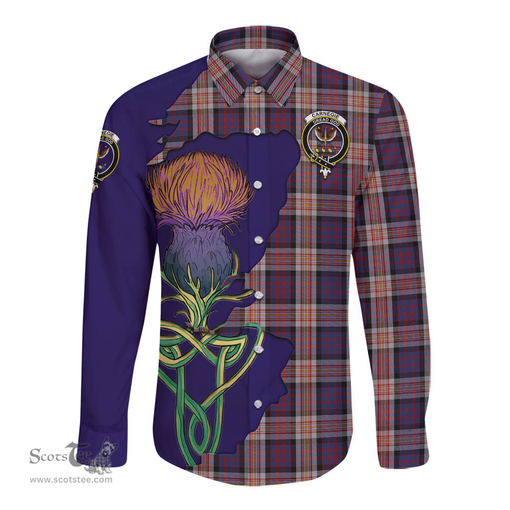 Scottish Carnegie Clan Tartan Crest with Thistle and Scotland Map Tartan Long Sleeve Shirt Scottish Plaid Tartan Plaid - ScotsTee - scotstee.com