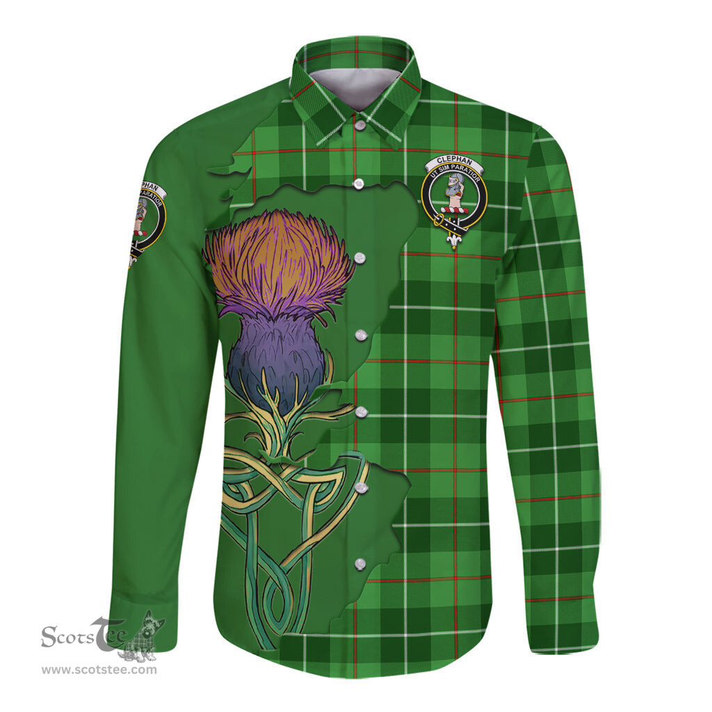 Scottish Clephan Clan Tartan Crest with Thistle and Scotland Map Tartan Long Sleeve Shirt Scottish Plaid Tartan Plaid - ScotsTee - scotstee.com