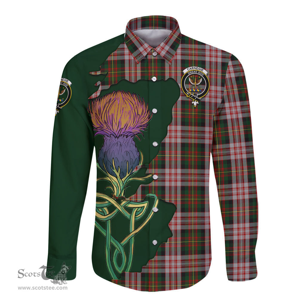 Scottish Carnegie Dress Clan Tartan Crest with Thistle and Scotland Map Tartan Long Sleeve Shirt Scottish Plaid Tartan Plaid - ScotsTee - scotstee.com