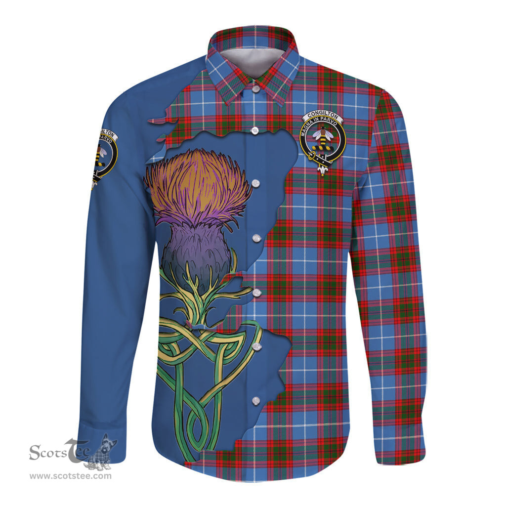 Scottish Congilton Clan Tartan Crest with Thistle and Scotland Map Tartan Long Sleeve Shirt Scottish Plaid Tartan Plaid - ScotsTee - scotstee.com