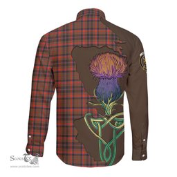 Scottish Cumming Hunting Weathered Clan Tartan Crest with Thistle and Scotland Map Tartan Long Sleeve Shirt Scottish Plaid Tartan Plaid - ScotsTee - scotstee.com