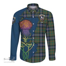 Scottish Cochrane Ancient Clan Tartan Crest with Thistle and Scotland Map Tartan Long Sleeve Shirt Scottish Plaid Tartan Plaid - ScotsTee - scotstee.com